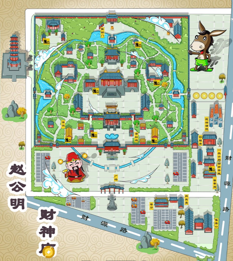 福山镇寺庙类手绘地图